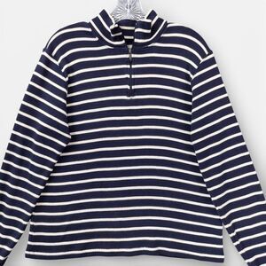 L.L.Bean Navy White Stripe 1/4 Zip Pullover Sweater Cotton Women’s L